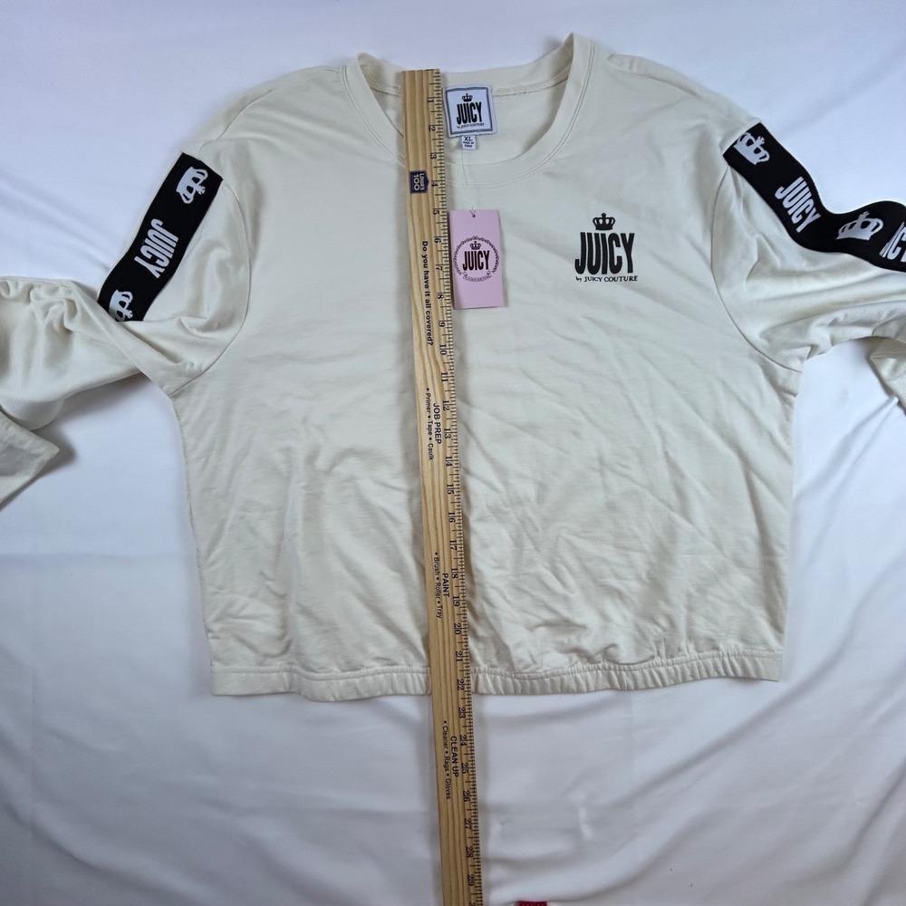 Juicy by Juicy Couture NWT Ivory Long Sleeve Sweatshirt Sz XL Black Stripe - Picture 10 of 14